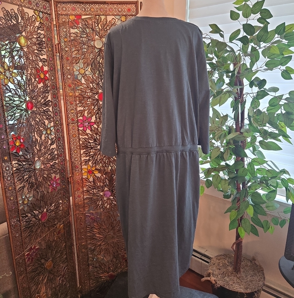 Pact Organic Cotton Relaxed Slab Tie Waist Midi Dress Boho Coastal Blue XL - Picture 4 of 6